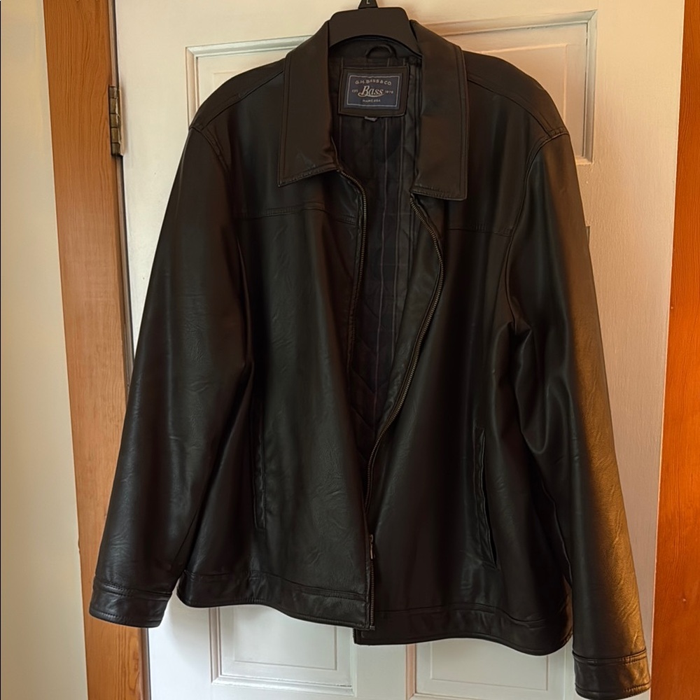 G.H. Bass & Co. Dark Brown Faux Leather Bomber Jacket